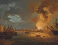 Un capricho de Londres con la quema de la Aduana 1814 por los buques de guerra William Sadler